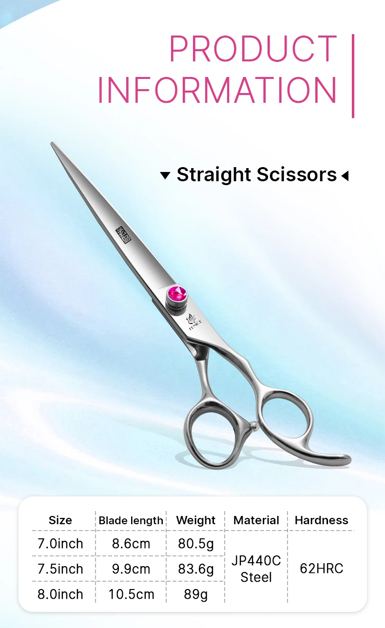Fenice 7,0/7,5/8,0 Zoll JP440C Haustier-Friseurset, rosarote Schraube, gerade/gebogen/dünner/Chunker für Hunde, Fellpflege, Trimmen – Detail 2