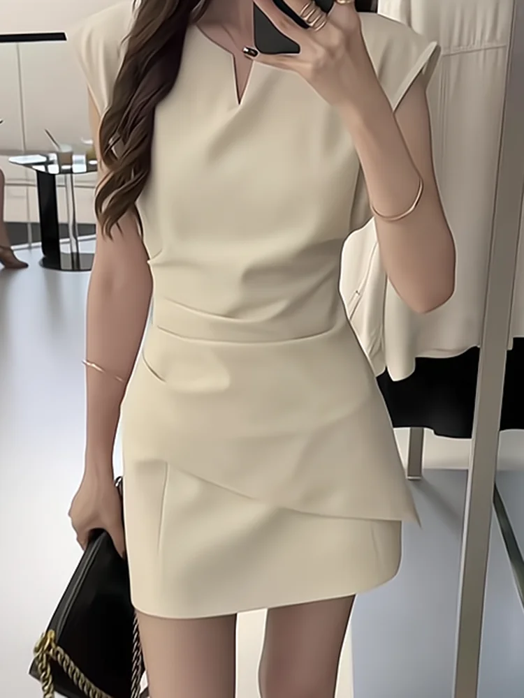 

Женская асимметричная футболка Ele Commuter Sle с коротким рукавом, белая, нежная, модная, летняя, новинка, корейская версия, приталенная.