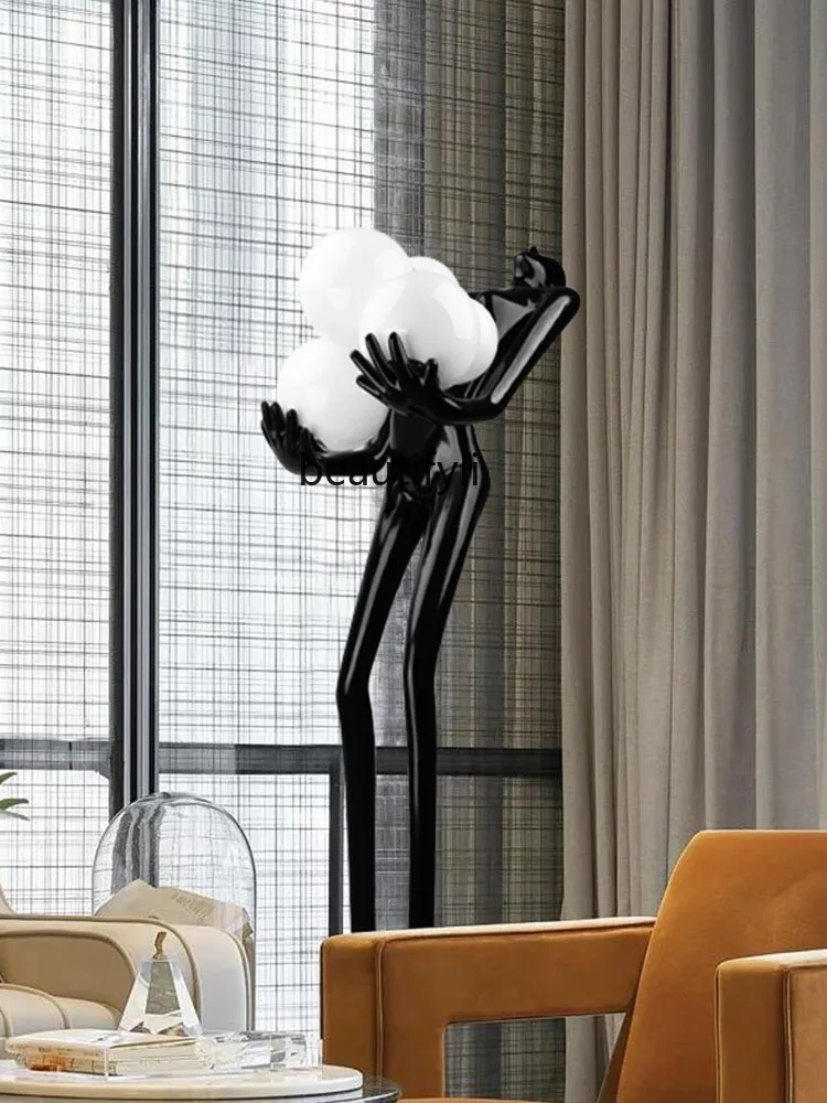 Creative Modern Hotel Lobby Living Room Sculptured Ornaments Home Decoration Character Holding Ball Humanoid Art Floor Lamp