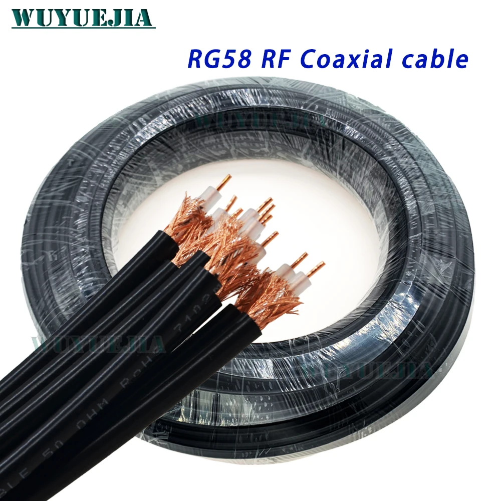 Conector de Cable Coaxial RF de cobre RG58 50-3, transceptor Coaxial de 50 ohmios, Cable Pigtail de 1M, 2M, 3M, 5M, 10M, 20M, 30M, 50M, 100M, 200M