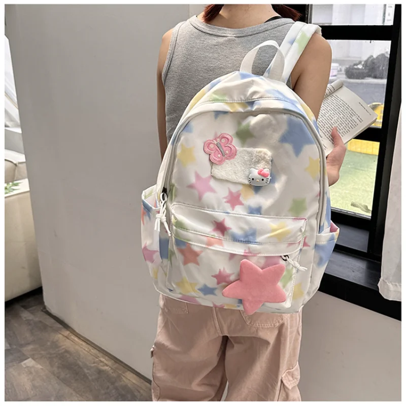 Sanrio New Hello Kitty Student Schoolbag Cute Cartoon Lightweight and Large Capacity Pink Shoulders One-Piece Dress Backpack