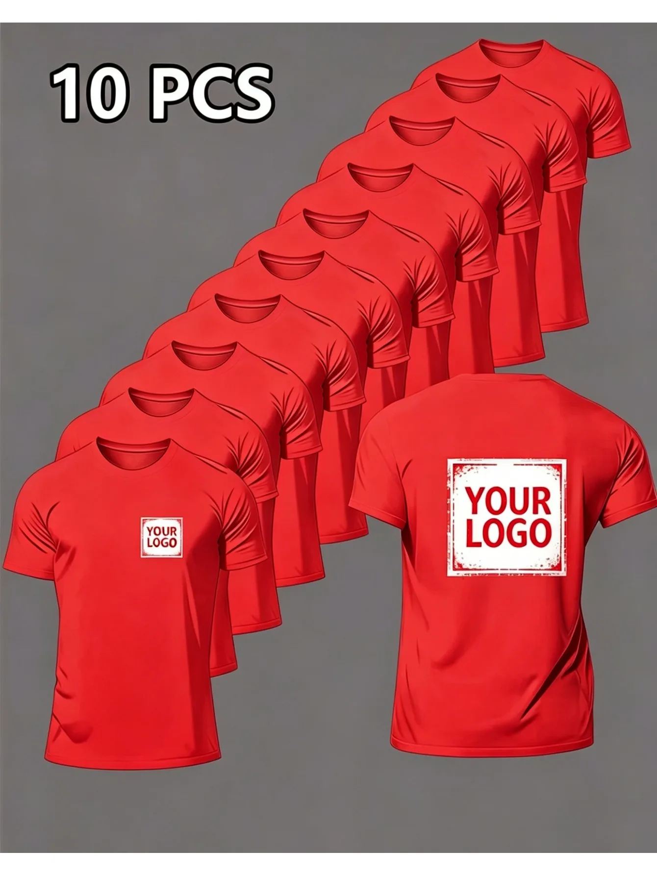 10-Pack Unisex Short Sleeve T-Shirts [Custom Logo Design Available] Lightweight & Breathable, Moisture-Wicking, Quick-Drying