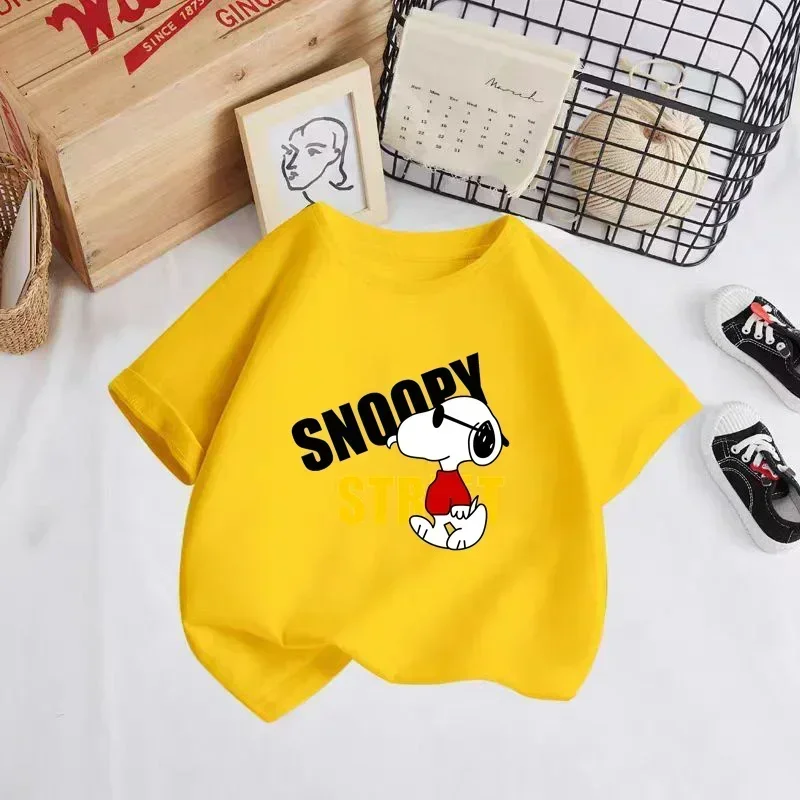 

Cute Snoopy Cartoon Kids Summer T-shirt 2024 New Boys Girls Fashion Short Sleeve Top Party Birthday Gift Outfit