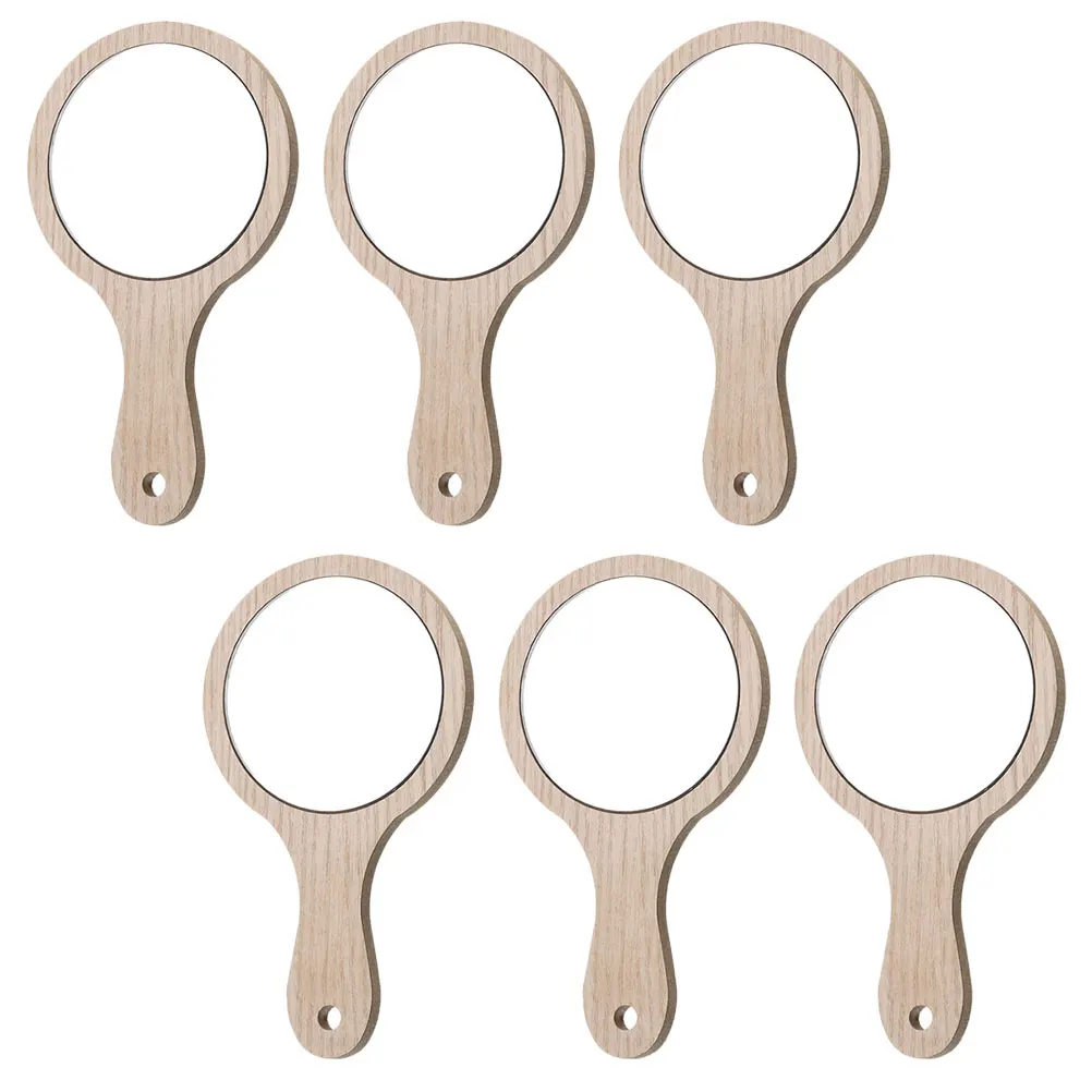 Miroir de vanité de voyage avec manche en bois transparent pour femmes, outil de beauté Portable, 6 pièces