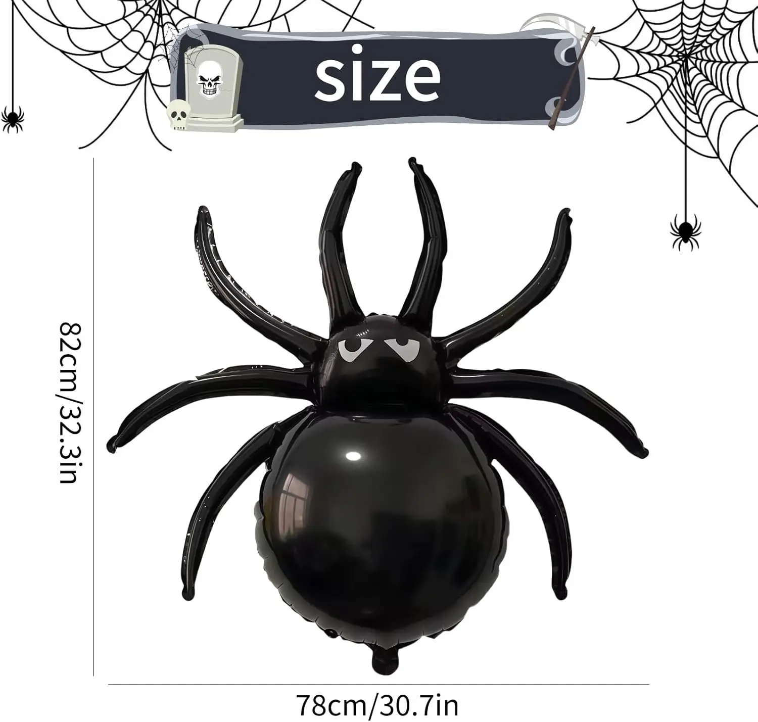 6 Stück schwarze Spinnen-Aluminiumfolien-Mylar-Ballons, Halloween-Party, Geburtstag, Spukhaus, Geister, gruselige Themen-Dekoration, Zubehör – Detail 2