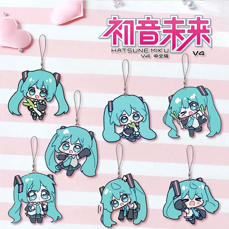 

7pcs Hatsune Miku peripheral 2D mobile phone lanyard mobile phone chain girls bag pendant accessories holiday gifts wholesale