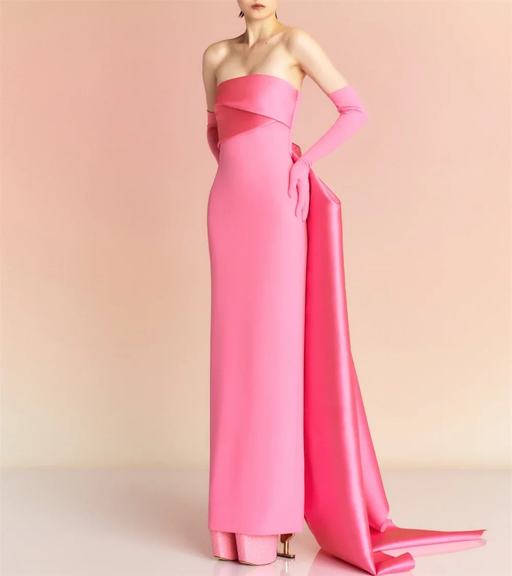 Customizedi Arabia Evening Dearin Strapless Column Floor Length Skirts Open Back Vertically Bespoke Occasion Dresses Formal