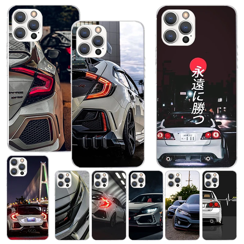 JDM Type R Civic Sport Car Print Soft Case for iPhone 16 15 14 13 12 11 Pro Max Art Phone Shell XS XR X SE 7 Plus 8 Pattern Cove