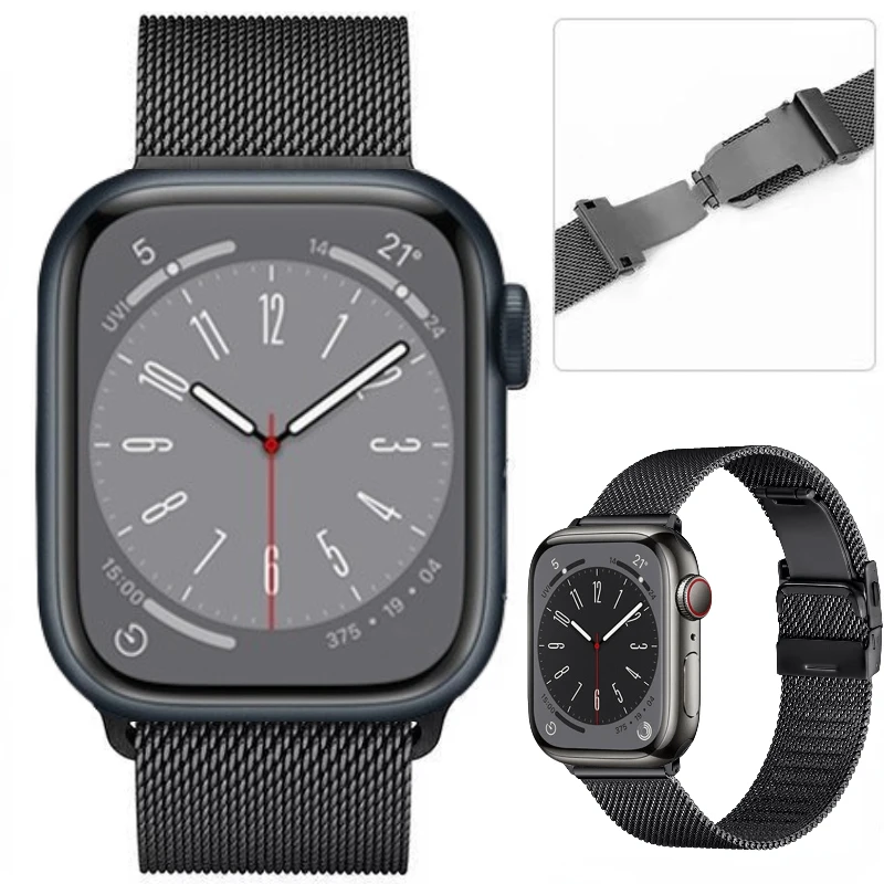 Metal strap For Apple watch Ultra 49mm 10 46mm 42mm 9 8 7 45mm 41mm Milanese butterfly buckle band For iWatch 6 5 4 SE 44mm 40mm