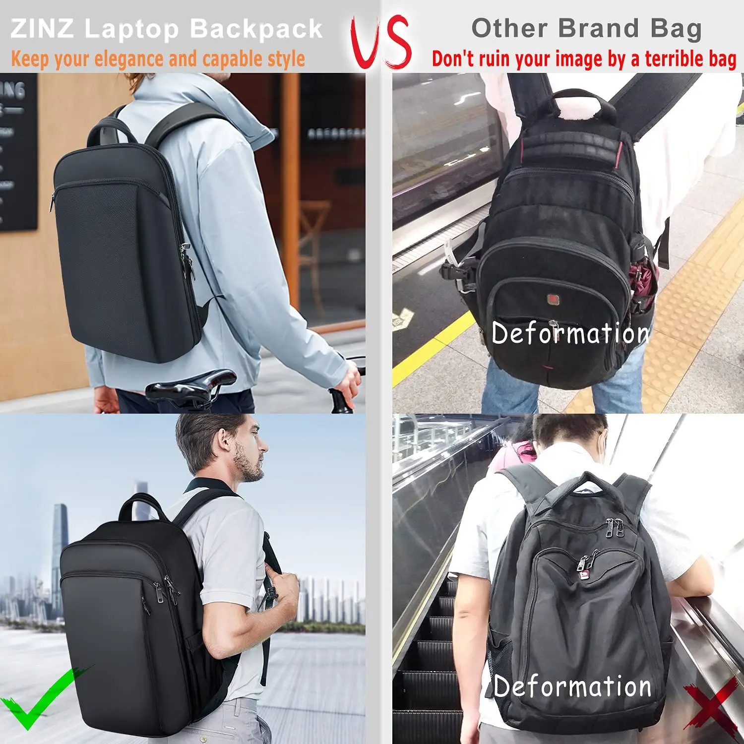 ZINZ-mochila para portátil delgada y expandible para hombre y mujer, bolsa antirrobo para viaje de negocios, 15, 15,6, 16 pulgadas