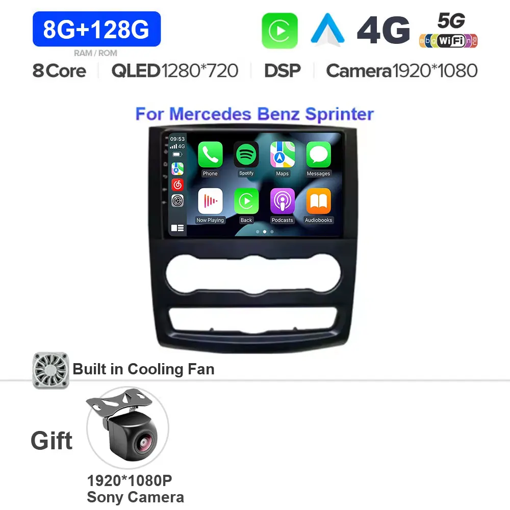 Android 15 Auto Multimedia Videospeler GPS Stereo met CarPlay WiFi 5G DSP voor VW Crafter Mercedes Benz Sprinter