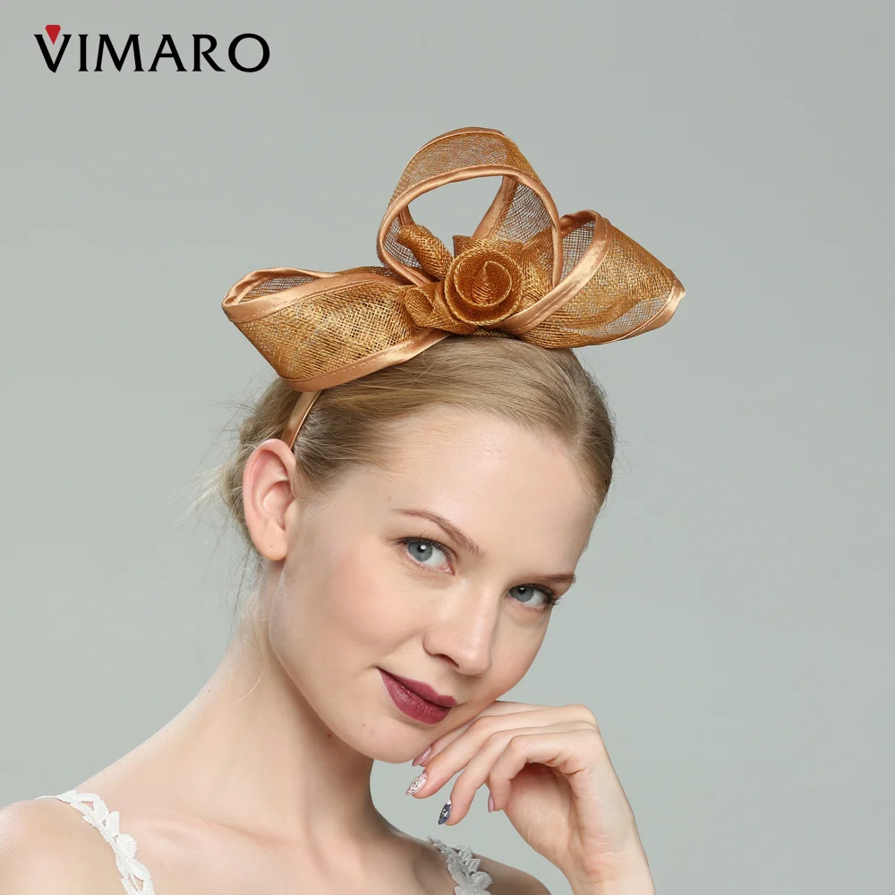 VIMARO Gold Sinamay Fascinators for Women Elegant Headbands Fascinator Hats for Women Wedding and Church Hat Derby Tea Party