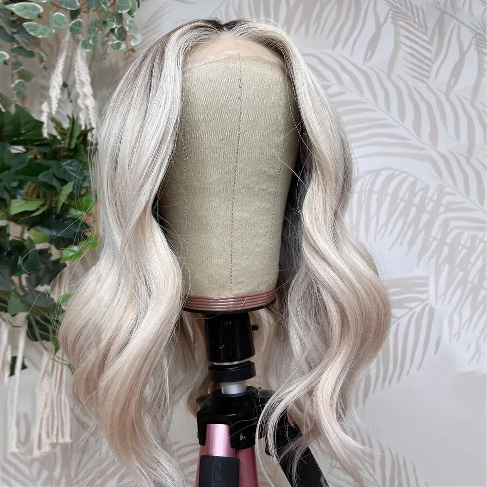 合成レースフロントウィッグ,滑らかで長い黒,事前に摘み取られた,自然なヘアライン,接着剤なし,耐熱性