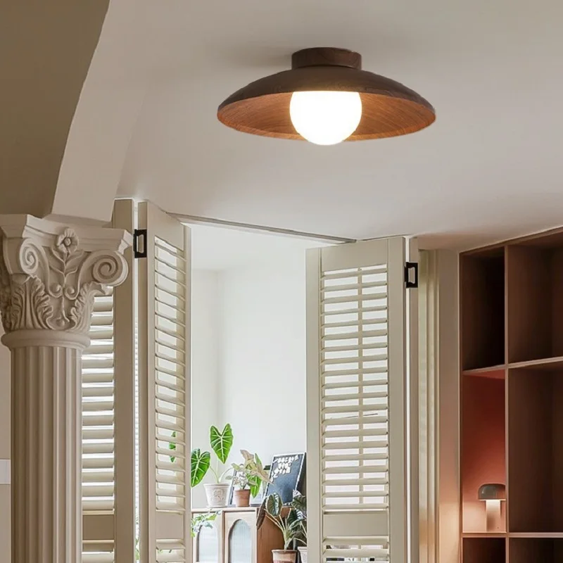 Wabi Sabi Retro Iron - Wood Grain LED Ceiling Light - Tri-Color Dimming Wall Switch Control for Corridor & Balcony