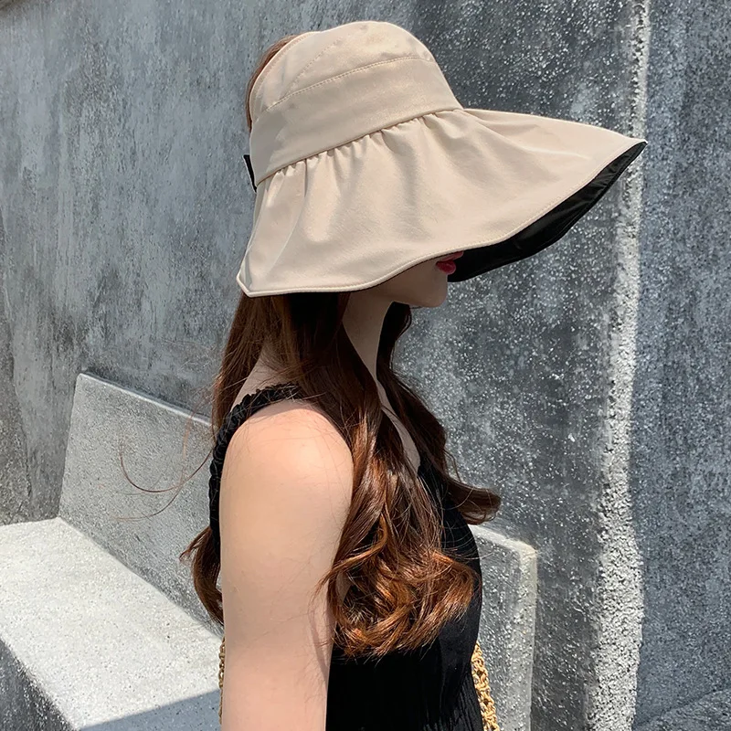 Sunscreen Hat for Women, Foldable, Face Covering, Summer Sunshade, Beach Big Edge, Ponytail, Empty Top Sun Hat - view 3