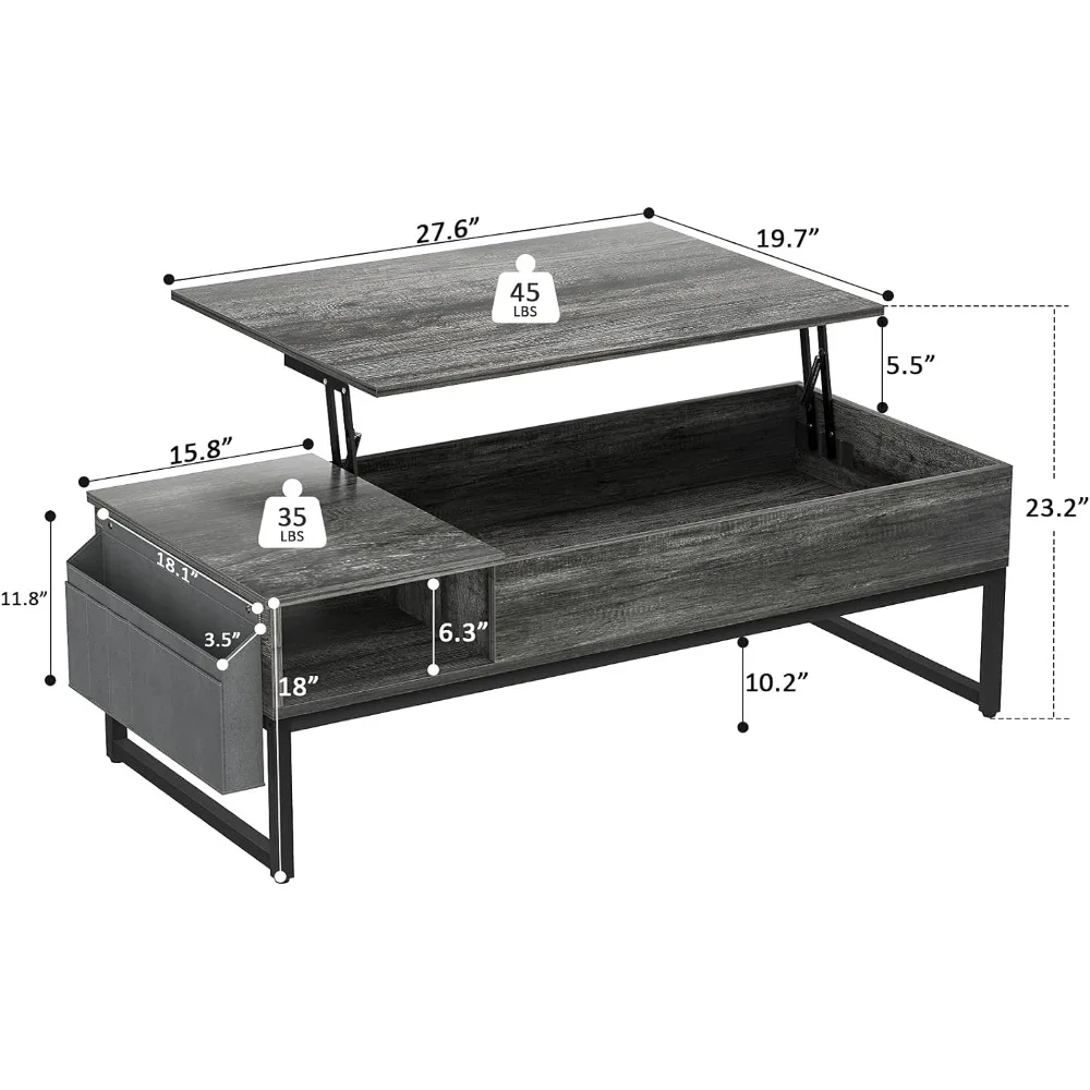 Mesa superior de levantamento de madeira para café Cocktail, mesa central, armação metálica, mesas de café circulares para sala de estar, bolsa lateral,