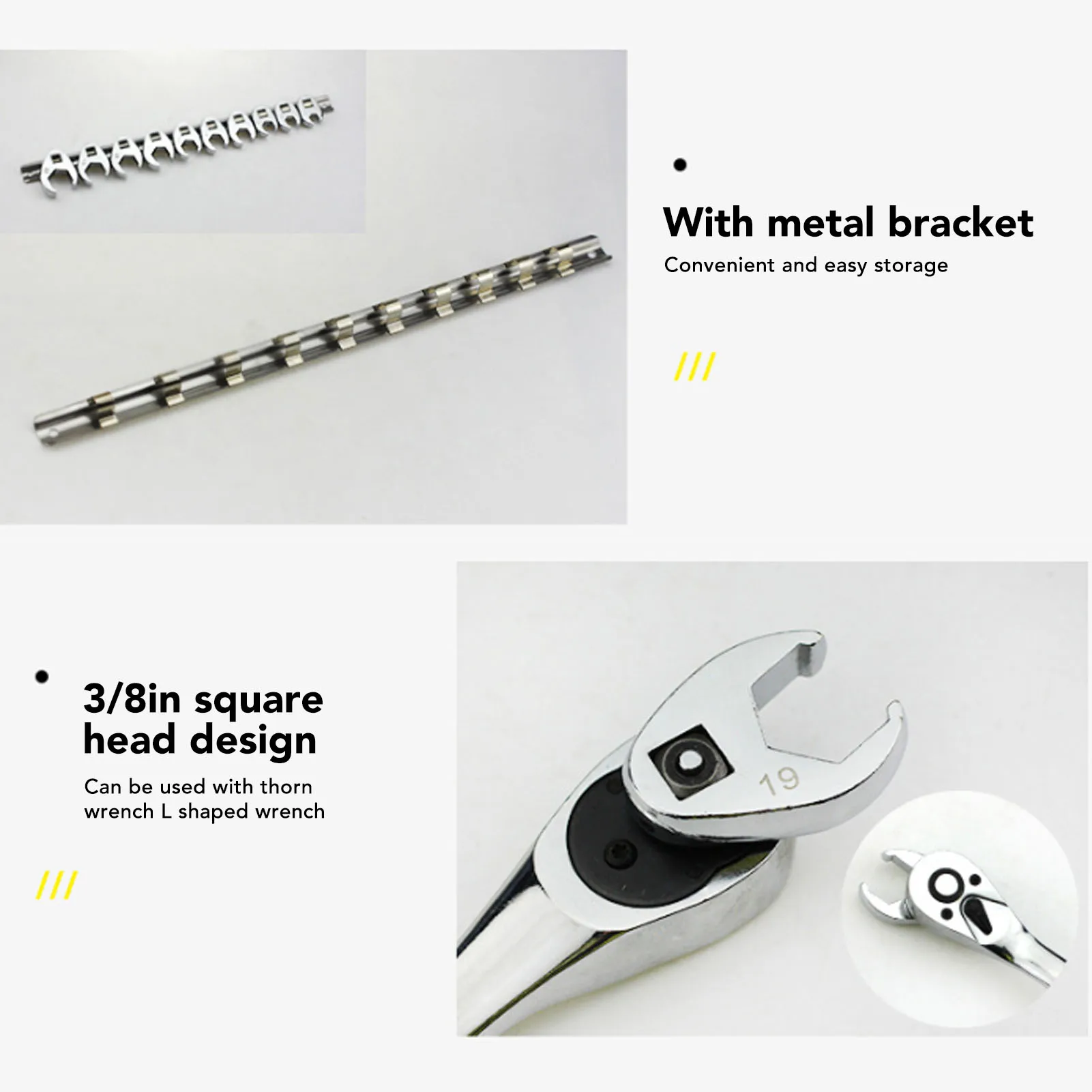 10pcs Crows Foot Wrench Set 10-22mm Metric Nut Wrench Head For 3/8in Drive Ratchet Car Repair Tool