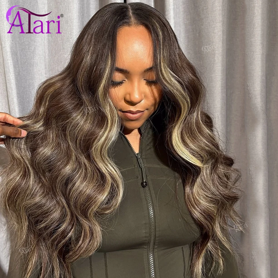 

5x5 Transparent Lace Closure Body Wave Human Hair Wigs Dark Brown Highlight Ash 13x4 13x6 Lace Frontal Remy Hair Wig Pre Plucked