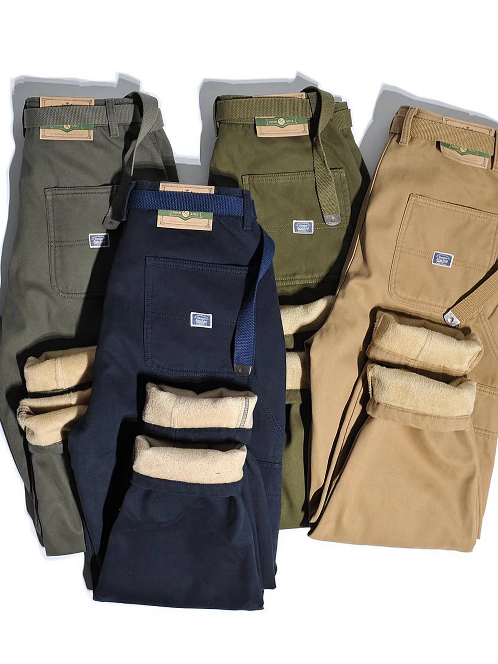 

Утепленные рабочие брюки в американском ретро-стиле OG07 с флисовой подкладкой, с большими карманами, повседневные свободные брюки для отдыха