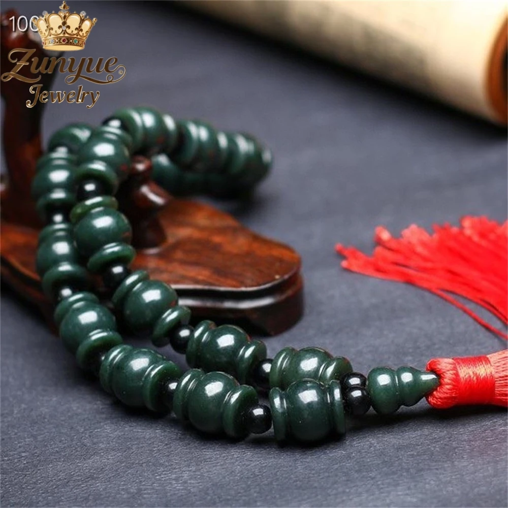 

Natural Hetian Green Jade Hand-Held With Finely Carved Lantern-Shaped Flower Vase Pendant Bracelet Fashion Jewelry Holiday Gifts