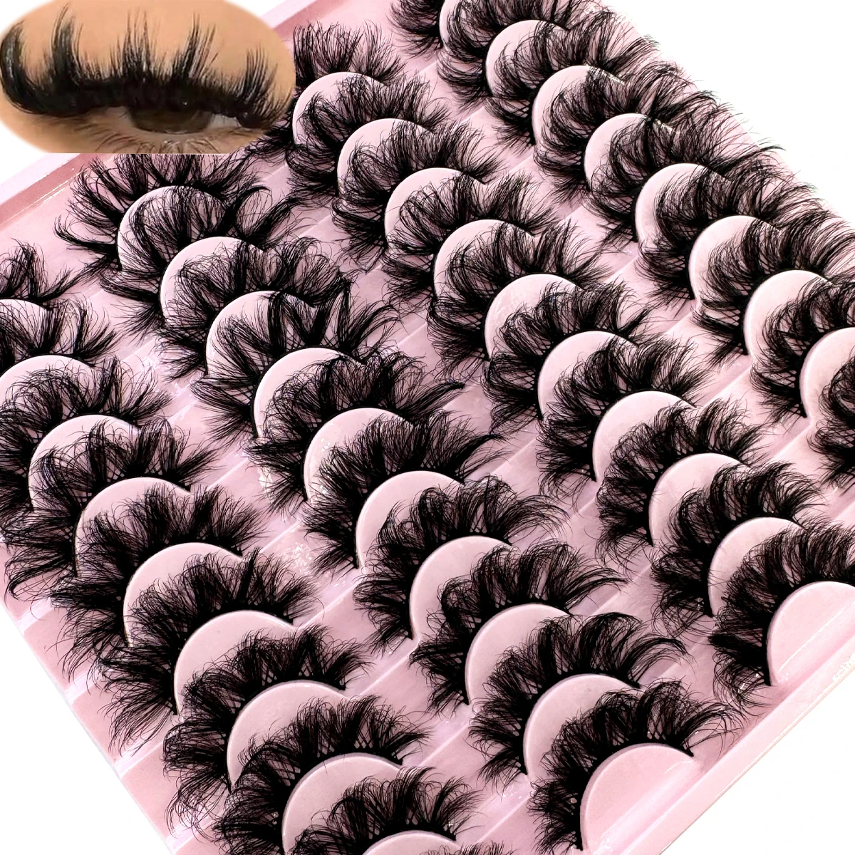 20Pairs 3D Mink Lashes Cat Eyelashes Fluffy Wispy Volume Lashes Natural Feathery Effect Lightweight Flexible Band Fake Lashes