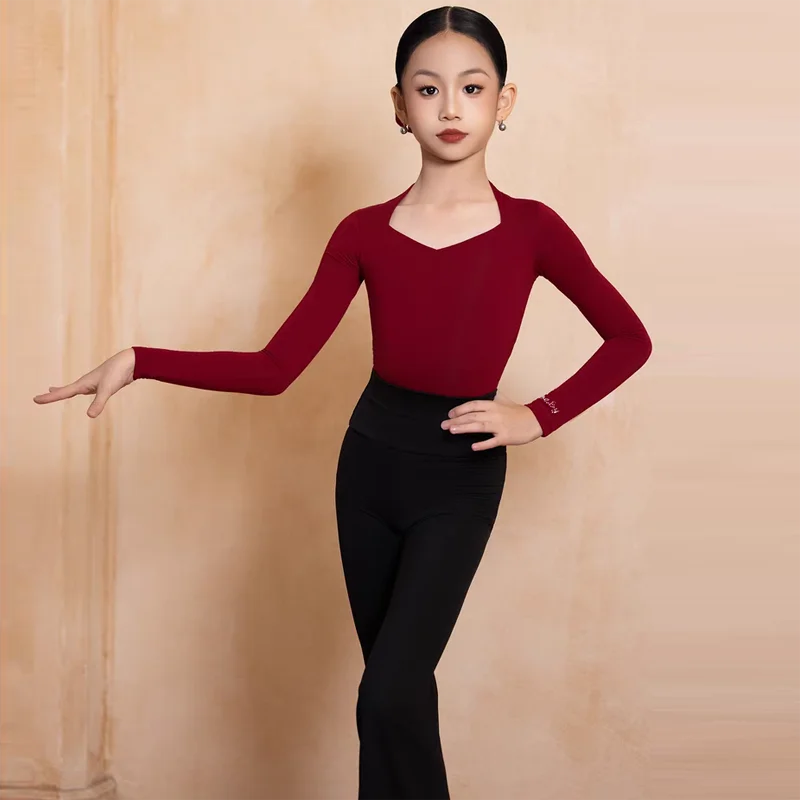 

Новая одежда для латинских танцев, детские топы для профессиональных танцев, костюм для выступлений с длинными рукавами, тренировочная одежда для румбы для взрослых