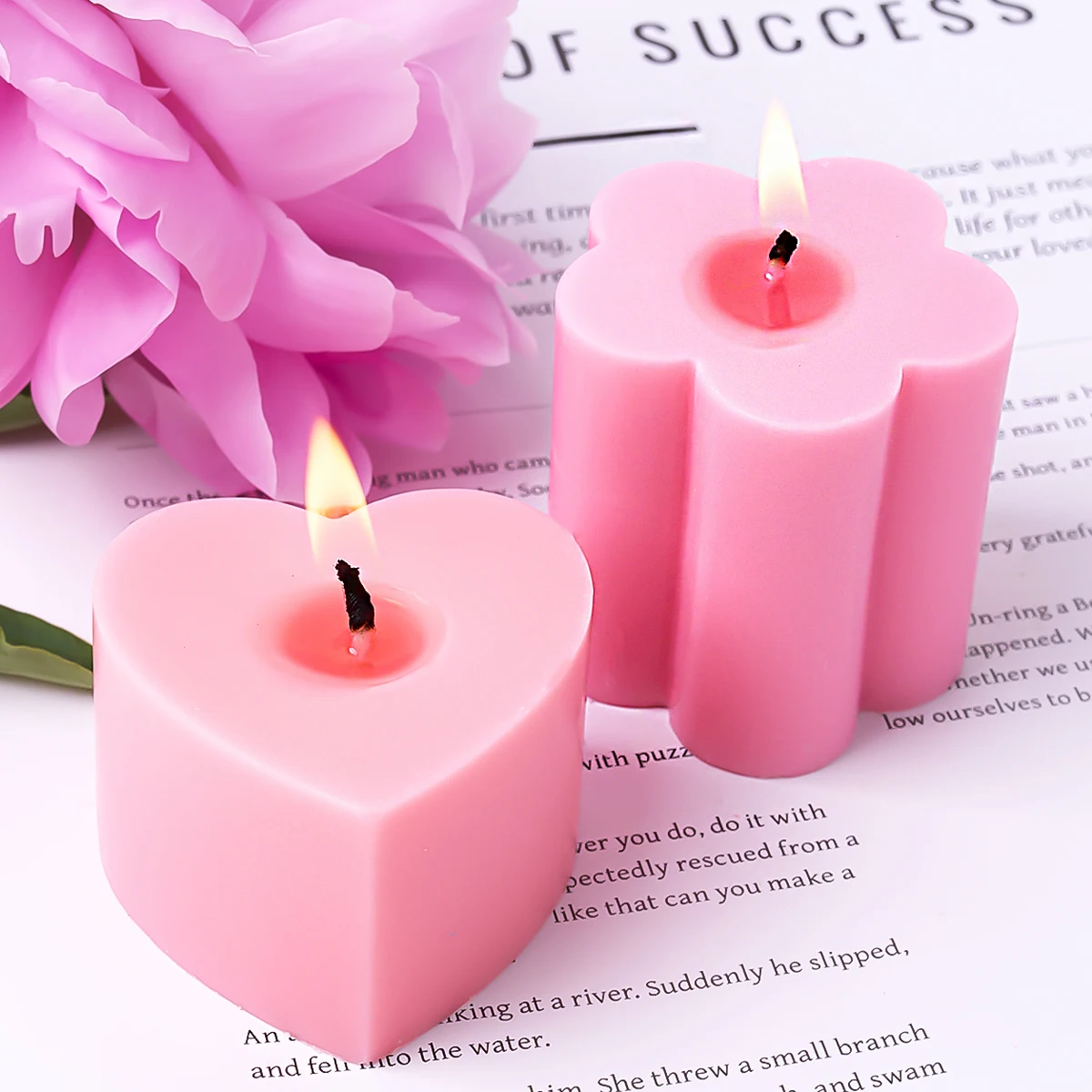 Love Flower Shape Silicone Mold DIY Handmade Multiple Height Scented Candle Setting Epoxy Mould 3D Gypsum Drop Glue Home Deco