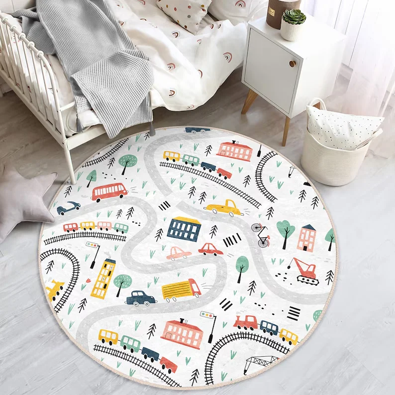 Train Track Play MatRoad RugActivity Mat Kid'sEducaional Play CarpetNursery RugsHandmade Birthday GiftBoy's Room Home Decor