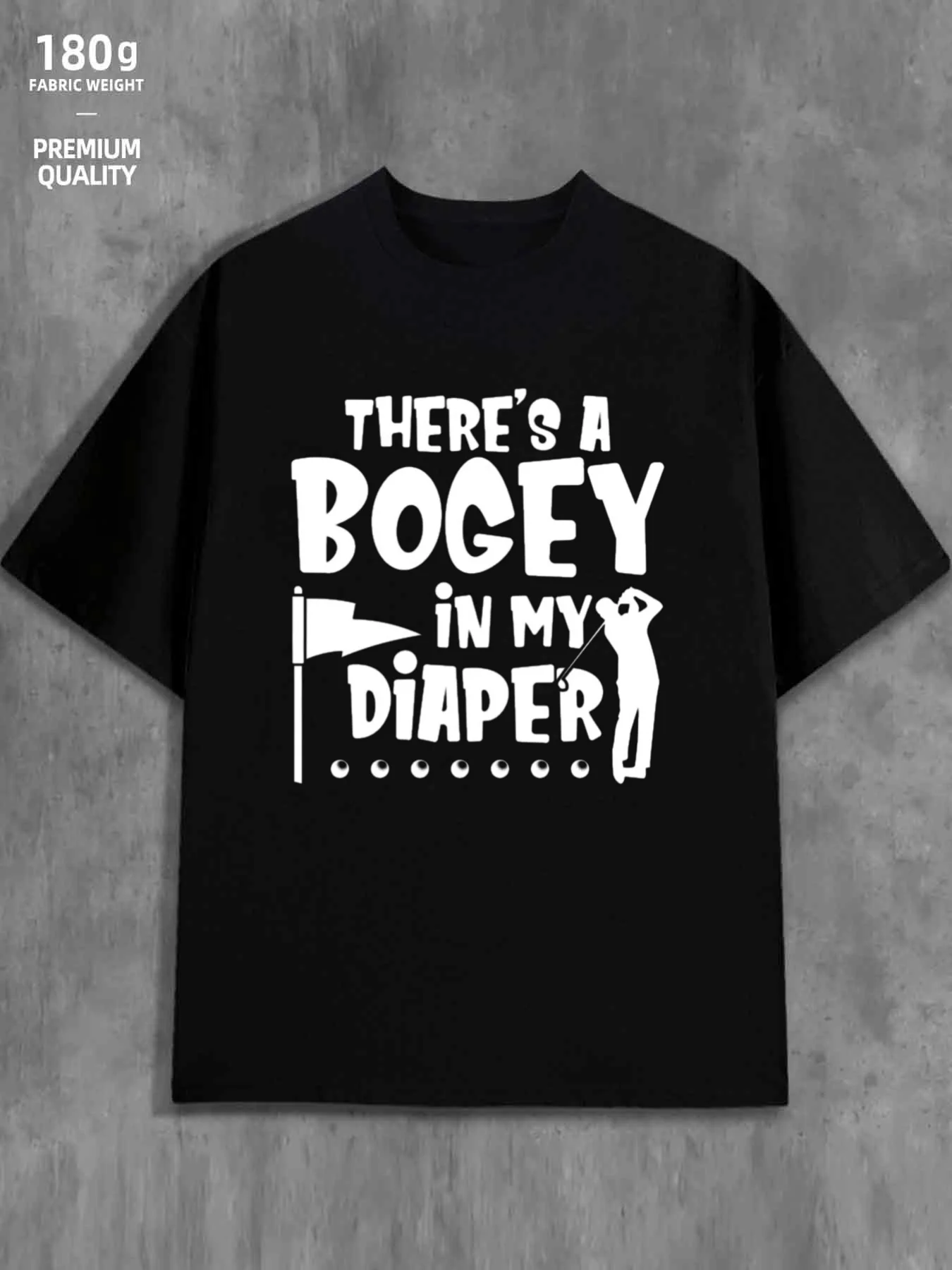Funny Men's Black Graphic T-Shirt Golf Flag Golfer Silhouette Bogey in My Diaper Bold Letter Print 100% Cotton Heavyweight Short Sleeve Casual Streetwear Tee