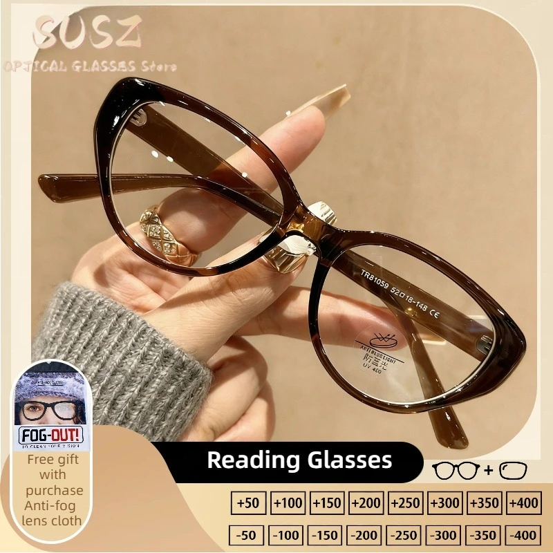 

Женские классические винтажные очки SUSZ «кошачий глаз» для коррекции близорукости, прогрессивные очки с фильтром синего света, очки для чтения