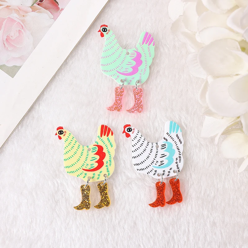 12 Pcs Christmas Animal Charms  Multicolour Funny Walking Chicken For Necklace Pendant  Diy Making