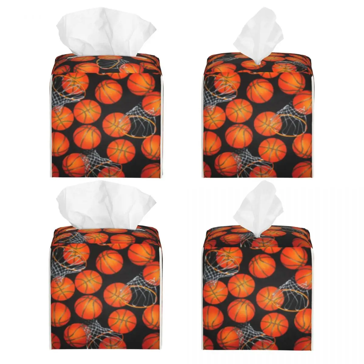 Custom Basketball Dots Round Tissue Box Cover Square PU Leather Physical culture Facial Tissue Box Holder for Bathroom Home