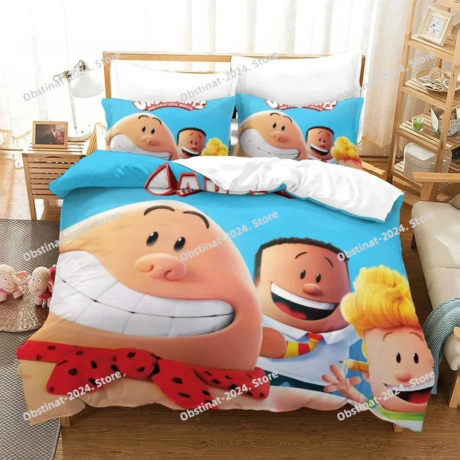 

Cartoon Kawaii Captain Underpants Bedding Set Printed With Pillowcase Bed Duvet Cover Soft Single Double Queen Super King Size
