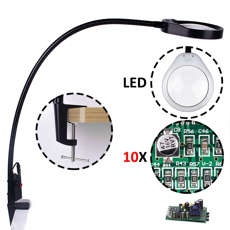 

Reading Magnifier Desktop Clip Magnifier Lamp Lighting 10/20X Optical Magnifier Top Dimmable Led Lamp Industrial Manufacturing
