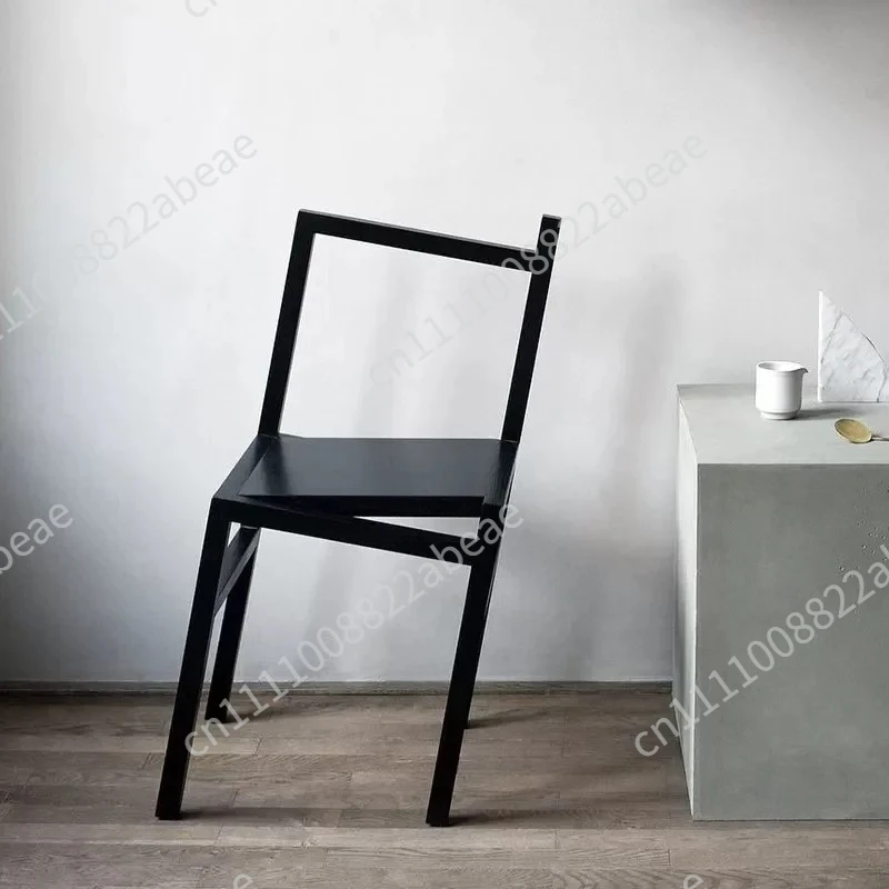 Irregular crooked chair Light luxury Internet celebrity chair 9.5 ° inclined solid wood chair