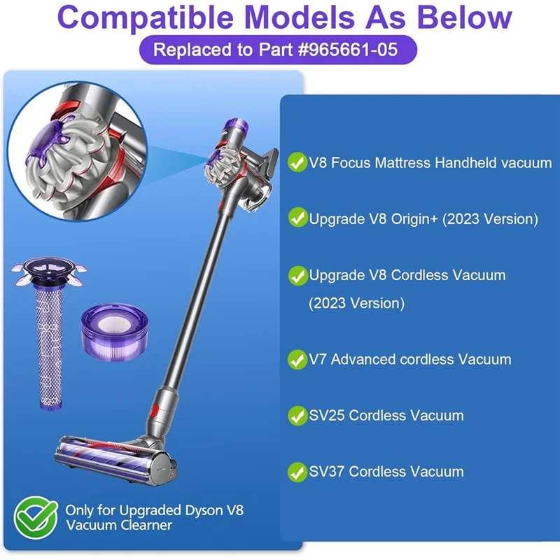 

Hepa Filter For Dyson V8 Focus Mattress, Accessory Filter For Dyson V8 Origin+ SV25 SV37 Part Number 965661-05-A58E