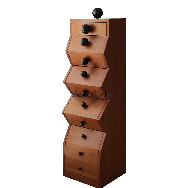 

New Chinese log wind pure solid wood chest cabinet retro special-shaped creative living room storage drawer cabinet