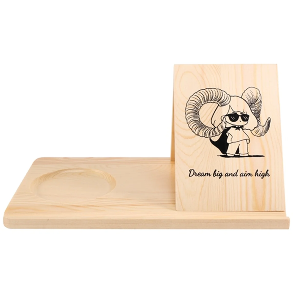 The New Wooden Reading Stand Removable Triangle Book Stand with Cup Holder Multifunctional Recipe Shelf for Desktop Cartoon Girl