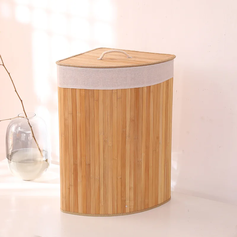 

Бамбуковая тканая складная корзина для грязной одежды, большая с крышкой, корзина для домашнего хранения, домашнее ведро для хранения красоты