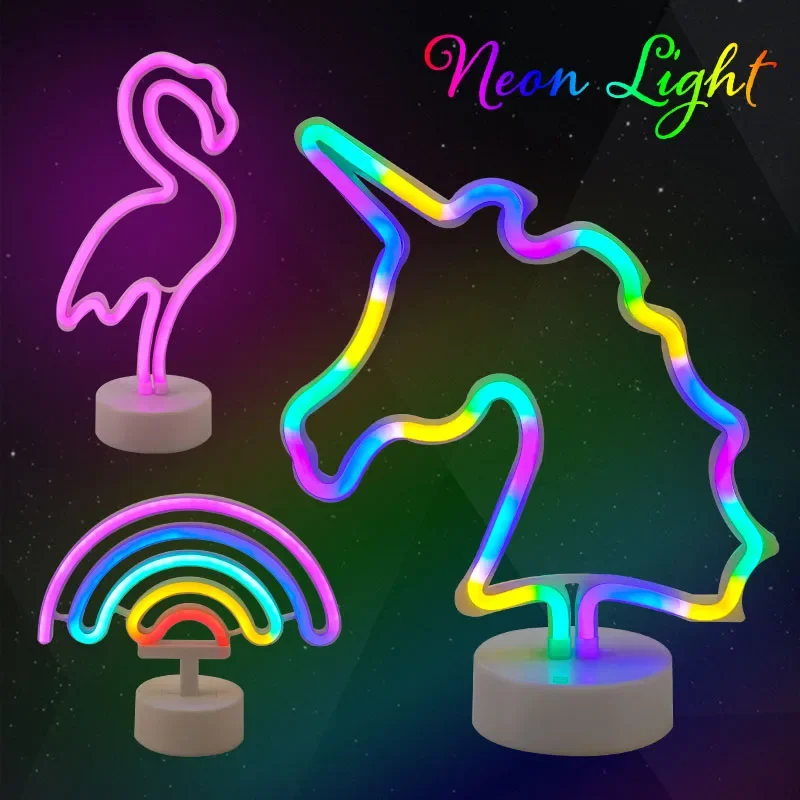 

Neon Sign USB LED Decoration Unicorn Flamingo Lamp Moon Rainbow For Home Kid Room Bedside Night Light Decor Light For Children