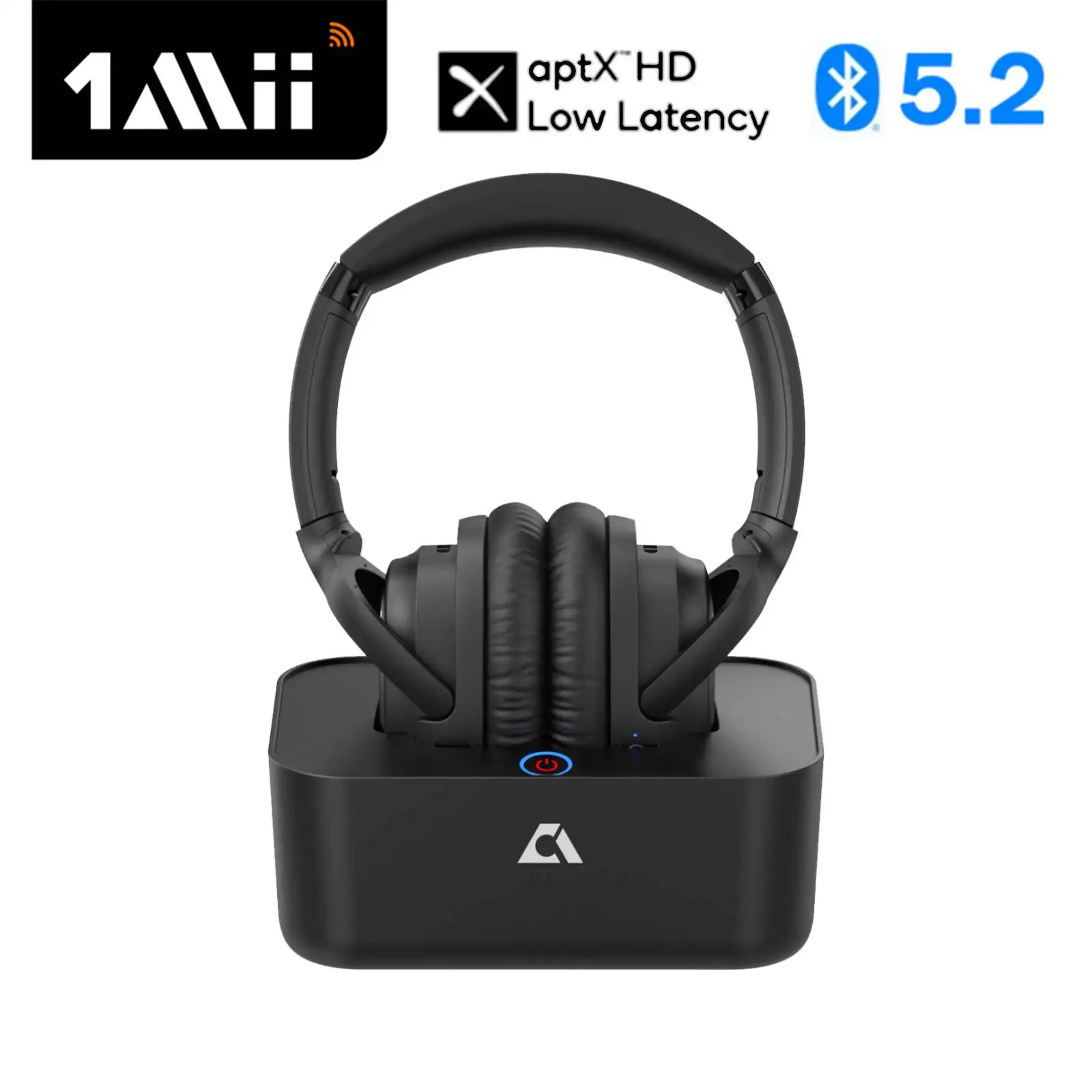 1Mii RT5007 Bluetooth 5.2 Transmitter with Wireless Headphones & Charging Dock,Digital Optical Coaxial 3.5mm AUX Jack,Long Range