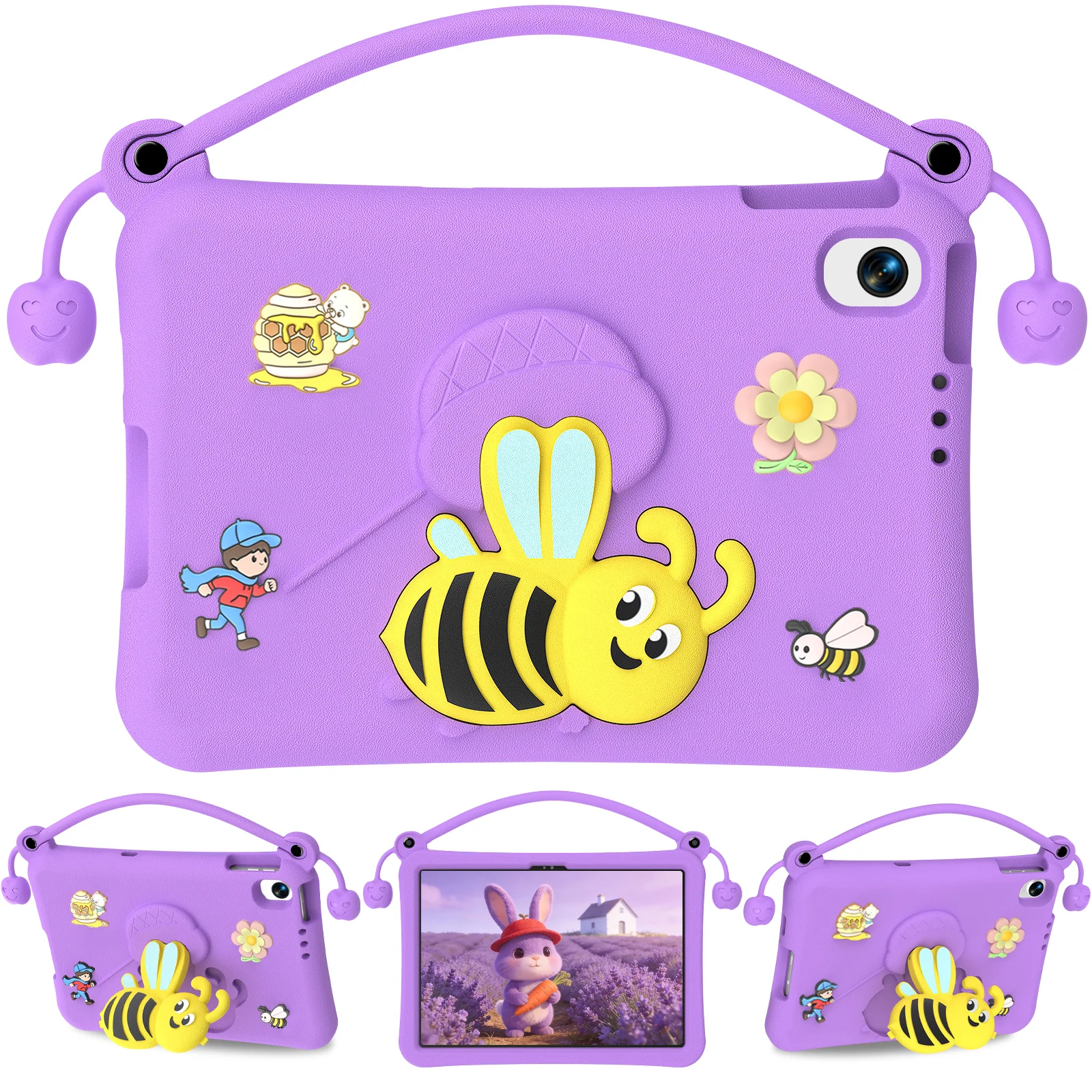 EVA Case For Xiaomi Redmi Pad 2 SE / Redmi Pad 2 9.7 Bee Style Kickstand Tablet Cover with Carry Handle - Purple