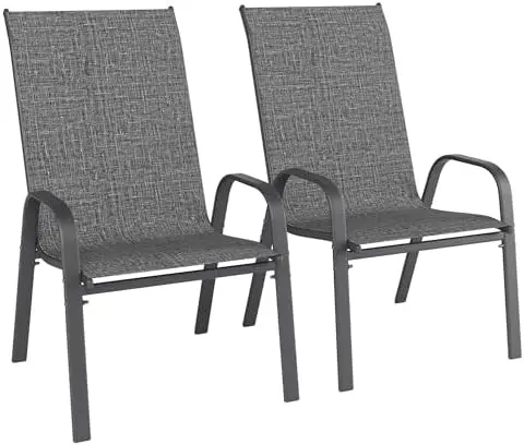 Patio Chairs Set of 2, Outdoor Dining Chairs Stackable for All Weather, Breathable Metal Modern Outside Furniture Chair