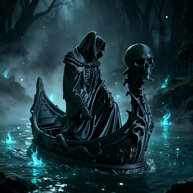 3D‑Printed Charon Ferryman Statue, Black Death Ship Skull Sculpture, Gothic Dark Myth Home Decor, Easter Birthday Souvenir Gift