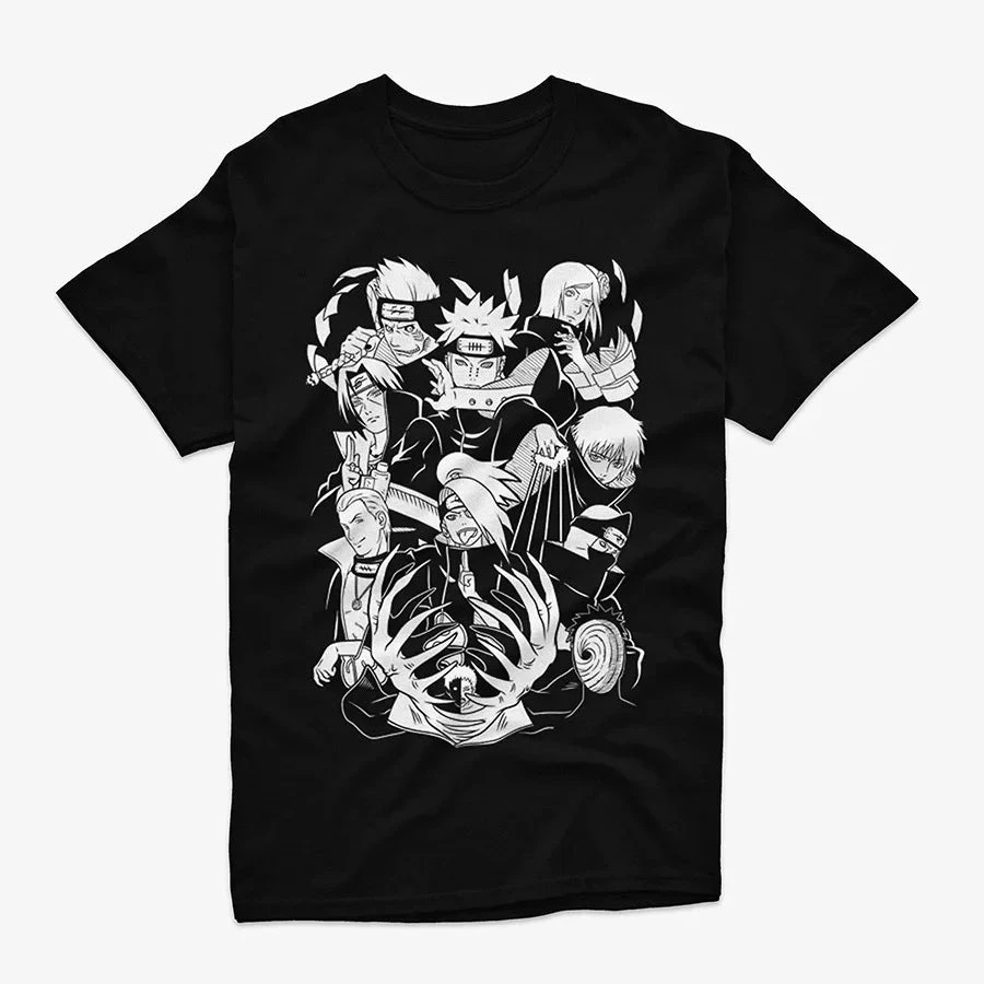 Camiseta con gráfico de anime de los miembros de Akatsuki de Naruto, estilo manga, de algodón, holgada, para streetwear