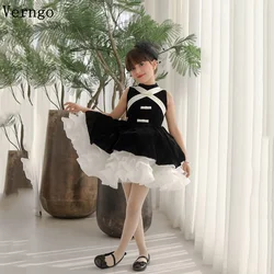 Verngo Black Tulle Birthday Party Dress High Neck Sleeveless Ball Gown Princess Girl Flower Dress Wedding Party Gown Customized