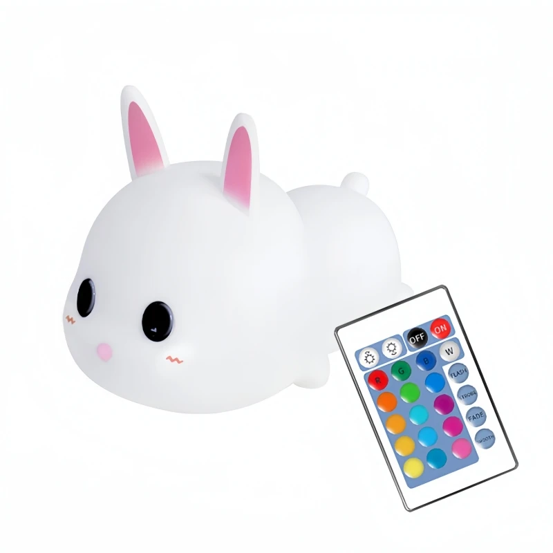 Silicone LED Rabbit Night Light Remote Control Rechargeable Touch Sensor Dimming Bedroom Bedside Lamp For Kids Baby Gift