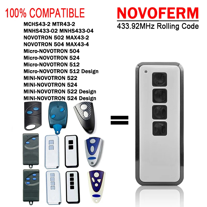 

NOVOFERM NOVOTRON Transmitter For NOVOFERM MINI-NOVOTRON 522 524 MCHS43-2 MTR43-2 MNHS433-02 MNHS433-04 Garage Remote 433.92MHz