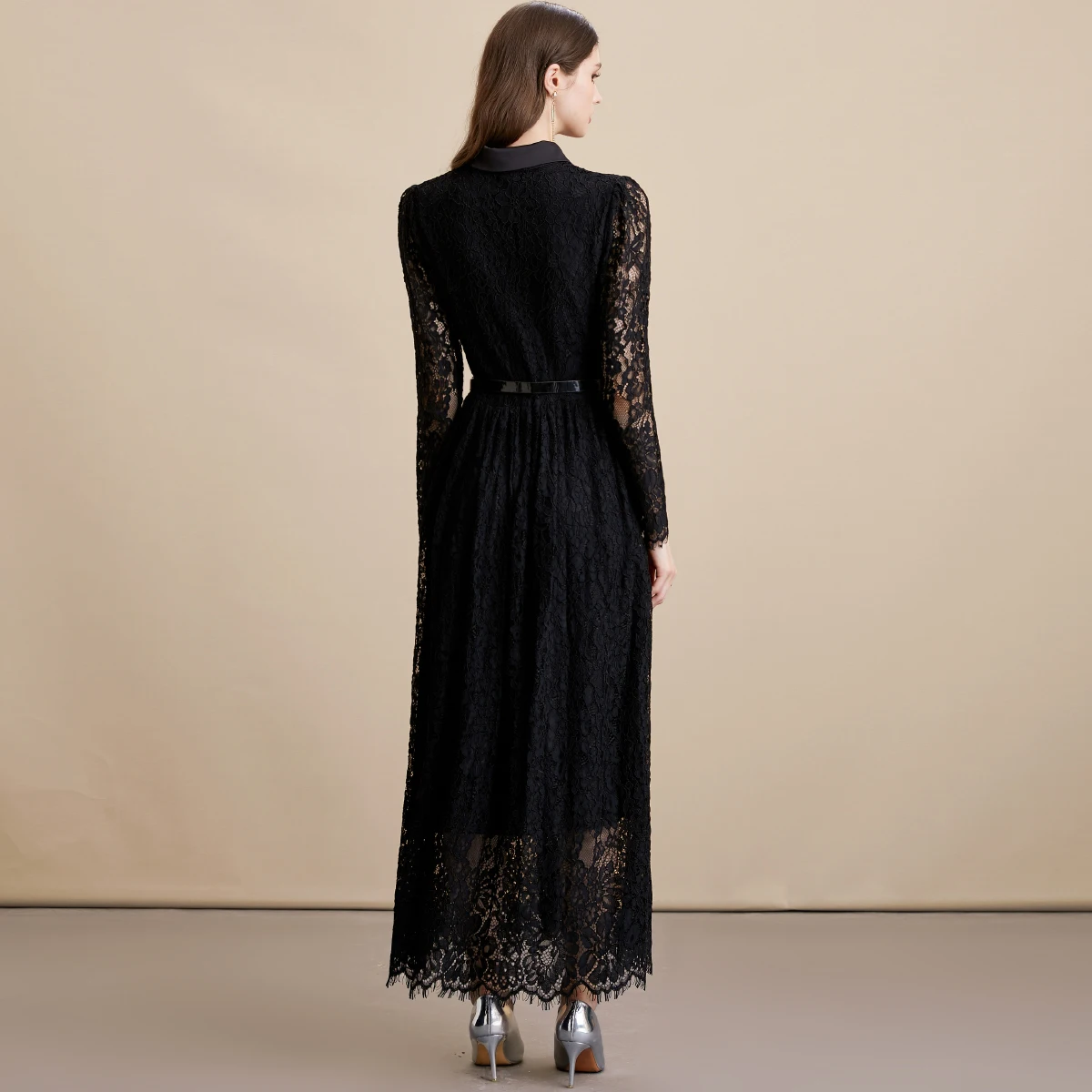 Vestido de fiesta liso elegante de otoño para mujer, vestido de noche ajustado con un solo pecho y manga larga que se pega en la cintura, viene con cinturón