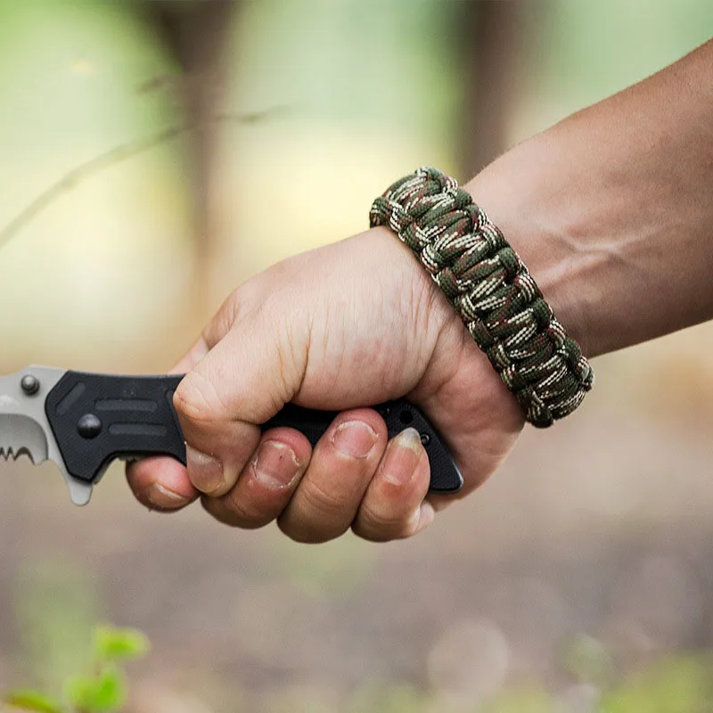 Pulsera de supervivencia Paracord multifunción, cadena de cuerda trenzada de emergencia con silbato y brújula para viajes al aire libre, Camping y